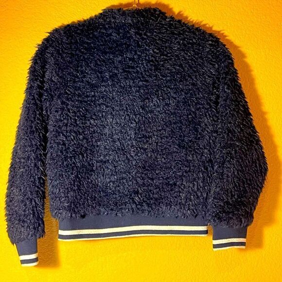 KIDPIK Fuzzy Bomber Jacket Super Dark Navy Almost Black Girls Size 12 L Zip Up - Picture 2 of 10